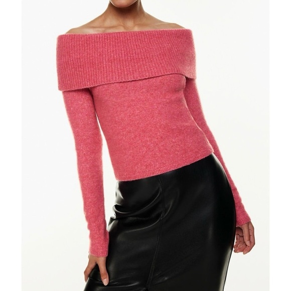 NEW ARITZIA BABATON Bustle Off-The-Shoulder Sweater in Heather Granita Pink - Picture 1 of 1